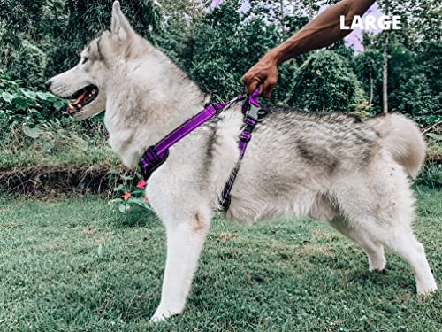 Tuff Pupper No Pull Easy Walk Dog Harness | Heavy Duty Pet Vest | Front & Back Leash Clips | Strong Safety Handle | Reflective Anti Pull Vest | Comfortable Padded Escape Proof Harness (Large, Purple) - color: Purple, size: Large (Neck: 18-26" , Chest: 21-