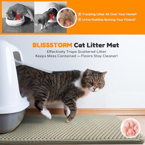 Waterproof Cat Litter Mat - New 24x16 Inch Honeycomb Double Layer Traps Litter, Waterproof & Non-Slip Floor Protector, Easy Clean, Odor-Free, Beige - color: Beige