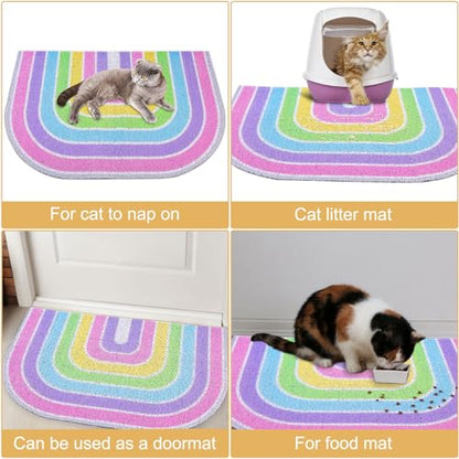 Cat Litter Mat Quality Litter Box Mat Large Non-Slip Cat Litter Mat Litter Trapping Mat Soft Kitty Litter Mat Compatible Two Litter Boxes Cat Products Easy to Clean,Pink,L - color: Pink Rainbow, size: L(33.5" x 22.4")