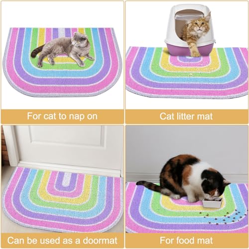 Cat Litter Mat Quality Litter Box Mat Large Non-Slip Cat Litter Mat Litter Trapping Mat Soft Kitty Litter Mat Compatible Two Litter Boxes Cat Products Easy to Clean,Pink,XL - color: Pink Rainbow, size: XL(40" x 30")