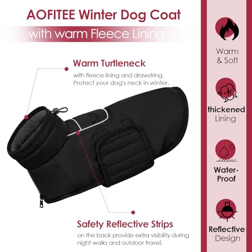 AOFITEE Large Dog Coat - Waterproof Winter Jacket, Fleece Lined, Reflective Snowsuit, XXL - color: Black, size: XX-Large