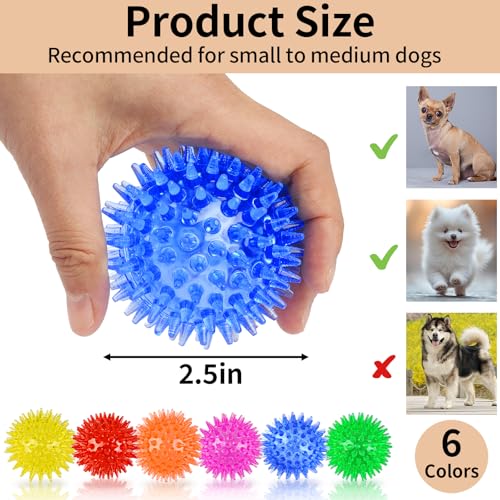 6 Pack Squeaky Spiky Dog Balls, Puppy Chew Toys for Teething, Food-Grade TPR Rubber Durable, Interactive Fetch Floating Dog Pool Ball Toy for Chewers for Small Medium (Small) - size: Small