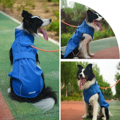 Waterproof Dog Raincoat with Reflective Strip, Adjustable Breathable Rain Coat Jacket with Leash Hole for Dogs (Blue, Medium) - color: Blue, size: Medium