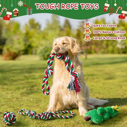 Aitmexcn Dog Rope Toys Set, 7 Pack Cotton Dog Toys for Large Dogs and Medium Small, Cute Interactive Squeaky Toy, Chewing Puppy Gaming Toy for Teeth Cleaning - style: Exclusive Dog Toys Pack- 7 Pack( Xmas-themed）