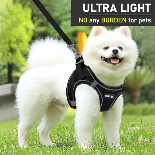 Small Dog Harness Collar and Leash Set, Step in No Chock No Pull Linen Fabric Soft Mesh Dog Vest Harnesses Reflective for Dogs Puppy Cats Kitten Rabbit (Black, L) - color: Black, size: Large