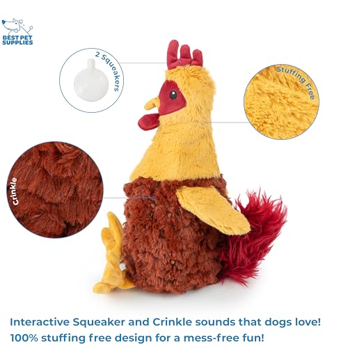 Best Pet Supplies Interactive Squeaky Dog Chew Toy, Ideal Dog Toys for Chewers, Small, Medium & Large Dogs, and Fetch Lovers - Crinkle Chicken (Wine Red), Large - color: Crinkle Chicken (Wine Red), size: Large