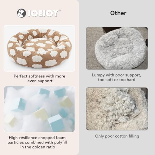 JOEJOY Donut Large Dog Bed, Cute Round Calming Dog Bed with Removable Washable Cover, Orthopedic Pet Beds with Jacquard Shaggy Plush & Non Skid Bottom, Black - color: Brown, size: L (36x36x10)
