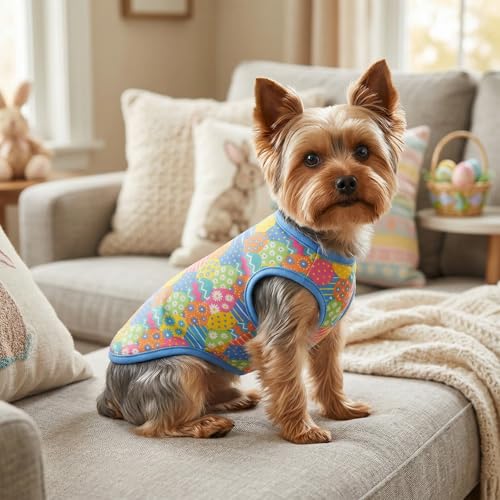 4-Pack Easter Dog Tank Tops Spring Summer Colorful Sleeveless Pet Apparel Rabbit & Easter Egg Patterns Outfits Puppy Vest for Small Medium Large Dogs M - size: Medium