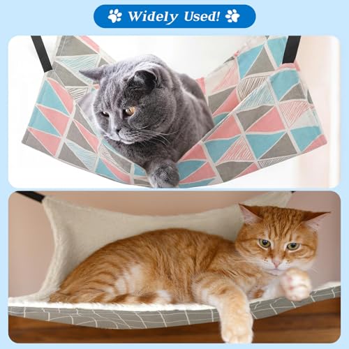 Jetec 2 Pack Cat Hammock for Cage, Catio Accessories Reversible Soft Cats Bed with Adjustable Straps and Hooks Double-Sided Linen and Fleece Hanging Hammock for Cats, Kitten(Geometry Pattern,M) - size: M