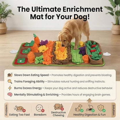 Snuffle Mat for Dogs Large Breed - 32'' X 20'' Washable Durable Sniff Mat for Slow Feeding Training, Enrichment Puzzle Toy for Mental Stimulation & Stress Relief - color: Green-Yellow