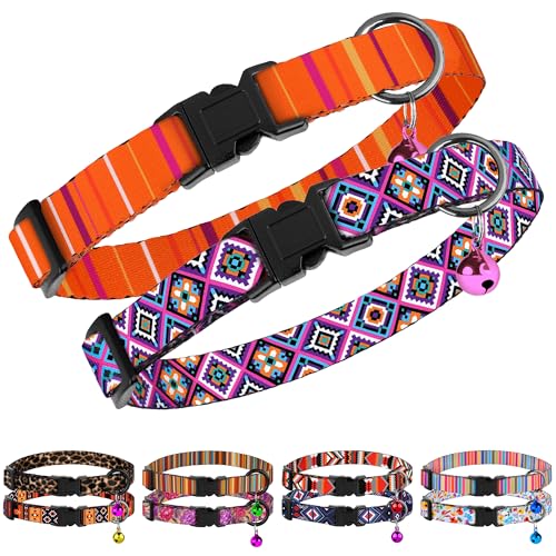 2 Pack Cat Collars with Bell - Breakaway Soft Collar for Girl & Boy Cats, Adjustable Safety Cute Kitten Collars – Comfortable Stylish Patterned Print Design Lightweight (Aztec + Serape) - color: Aztec + Serape