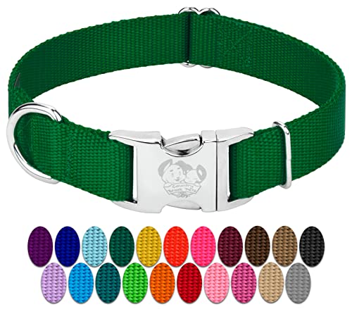 Country Brook Petz - Premium Nylon Dog Collar with Metal Buckle for Small Medium Large Breeds - 10+ Cool Colors (Small, 3/4 Inch, Christmas Green) - color: Christmas Green, size: Small (Pack of 1)