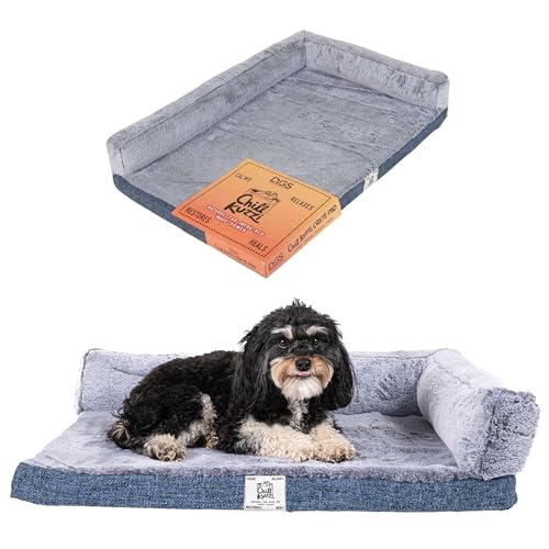 Dog Gone Smart Chill Kuzzi Dual Bolster Crate Pad - Washable Dog Bed Infused with Far Infrared Rays (FIR) - Supportive Plush Cushion for Crates, Travel, and Recovery - Slate Blue, Small 17 x 23 Inches - color: Slate Blue, size: 17" x 23"