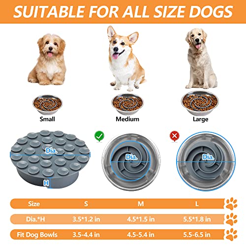 Slow Feeder Dog Bowls Insert, Animire Soft Silicone Slow Eating Dog Food Bowl for Small, Medium and Large Dogs, Compatible with Regular and Elevated Bowls - color: Grey, size: S