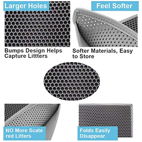 Pieviev Cat Litter Mat Double Layer Waterproof Urine Proof Trapping Mat 1 Pack (Gray, 30x24 Inch (Pack of 1)) - color: Gray