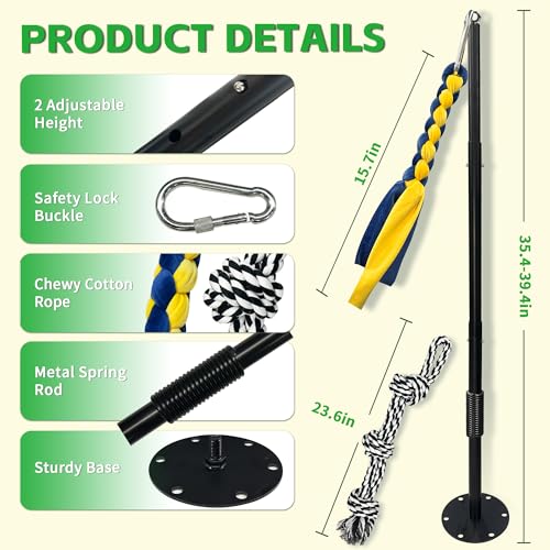 Tether Tug Outdoor Dog Toy, Interactive Exercise Game in Yard, Tether Tug with 2 Rope Toy and Bell for Large Medium Small Dog, Pull Chase and Tug of War - size: Tether Tug 39.4Inch-Black
