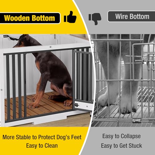 Aivituvin Dog Crate Furniture Foldable Side End Table Expandable Solid Wood Dog Kennel with 360° Rotatable Dog Bowls Indoor Cage, No Assembly Needed (Double Crate)