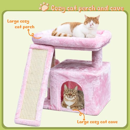 Small Pink Cat Tree for Indoor Cats, Cute Cat Tower with Perch, Condo, House and Stable Stand for Kittens & Adult Pets（Pink） - color: Pink