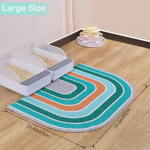 Cat Litter Mat Quality Litter Box Mat Large Non-Slip Cat Litter Mat Litter Trapping Mat Soft Kitty Litter Mat Compatible Two Litter Boxes Cat Products Easy to Clean,Green,L - color: Blue, size: L(33.5" x 22.4")