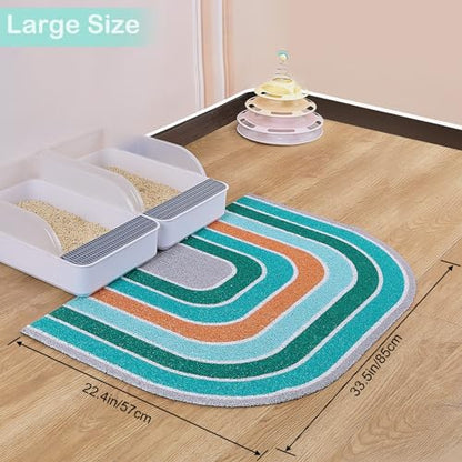 Cat Litter Mat Quality Litter Box Mat Large Non-Slip Cat Litter Mat Litter Trapping Mat Soft Kitty Litter Mat Compatible Two Litter Boxes Cat Products Easy to Clean,Green,L - color: Blue, size: L(33.5" x 22.4")