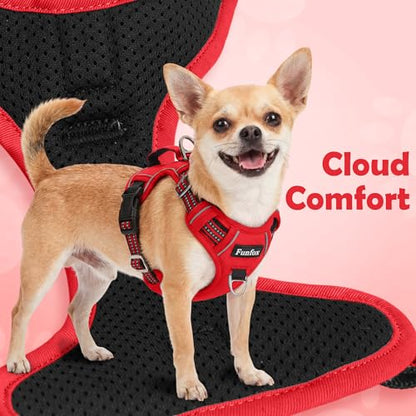 Funfox Dog Harness No Pull, Adjustable Pet Vest Harness, Super Soft Material with Vertical Handle Easy Control, Reflective Night Walking, 2 Leash Clips for Small Sized Dogs, Red, S - color: Red, size: Small