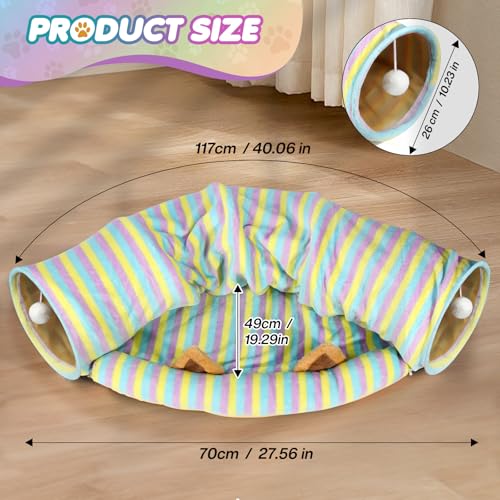 Spardar Bunny Tunnel Bed, 2-in-1 Collapsible Tunnel Tubes Toys, Washable, with Removable Mat Hideout, Interactive Toys for Rabbits Chinchilla Hedgehog Guinea Pigs Kitty, Stripe - color: Stripe