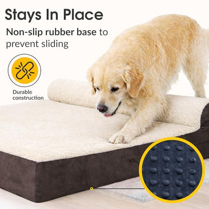 KOPEKS Jumbo Orthopedic Dog Bed - 7-inch Thick Memory Foam Pet Bed with Pillow with Removable Cover & Free Waterproof Liner - for Large Breed Dogs, XL, Brown-Plush Top - color: Brown-Plush Top
