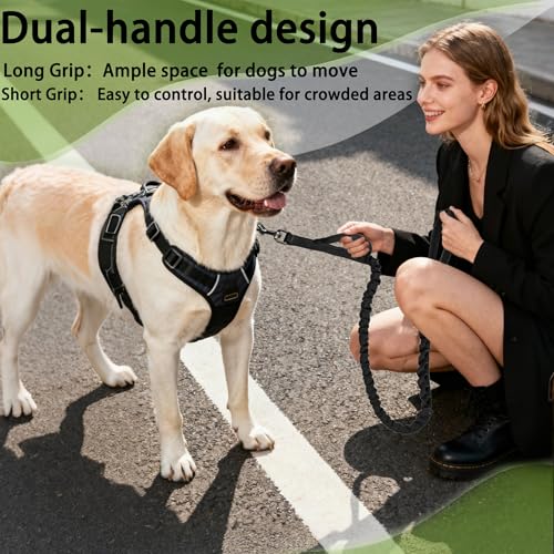 FOVRLZSE Reflective Bungee Dog Leash(Black) - 4FT to 5FT Adjustable Shock Absorbing Leash with Double Padded Handle & 360° No Tangle Metal Clasp for Small Medium Large Dogs - color: Black