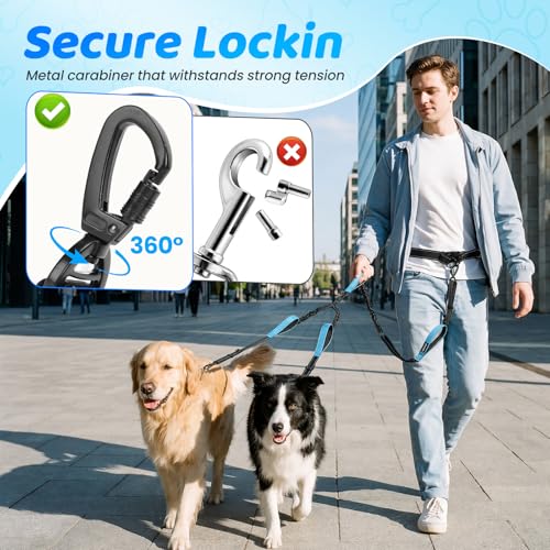 Hands Free Leash for 2 Large Dogs, No Tangle Waist Walking Bungee Leash, 6-8 FT Dual Dog Leashes(50-150 lbs) - color: 2 Dog – Sunset Red