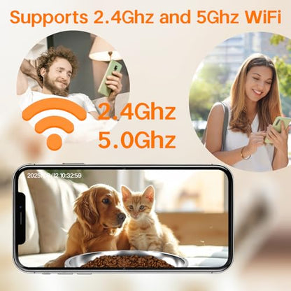 Automatic Cat Feeder with 2K Camera and Smart App, 6L Smart Pet Food Dispenser for Cats/Dogs, Timed Auto Control Meals, 2.4G / 5G WiFi, Auto Pet Feeder for Cats and Dogs, Easy Clean
