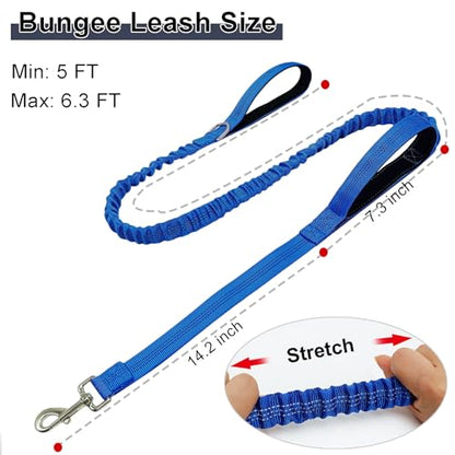 5 FT Bungee Dog Leash with 2 Handles, Reflective Strong Nylon Traffic Leash, Shock Absorbing Lead for Large Medium Dogs Walking Training Controlling, Dark Blue - color: Dark blue