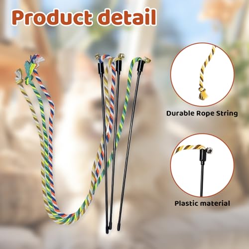 Cat Wand Toys for Indoor Cats, 3 Pack cat String Rope Toy Set, Colorful Interactive Teaser Wand with Rope Stick, Interactive Teaser Toys for Kittens and Adult Cats