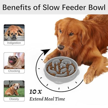MateeyLife Large Slow Feeder Dog Bowls, Anti-Choking Puzzle Dog Food Bowls, Anti-Slip Interactive Feeding Slow Down Eating, Bloat Stop Maze Dishes for Large Breeds 4 Cups Gray - color: I-Gray, size: Large