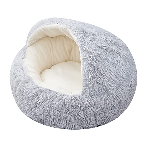 15.8'' Soft Round Plush Faux Fur Pet Bed for Cats or Small Dogs, Anti-Anxiety Cat Bed Puppy Bed, Washable Fluffy Anti-Slip Mute Base, Soft Pet Round Bed, Snooze Sleeping Cozy Kitty Kennel - color: grey