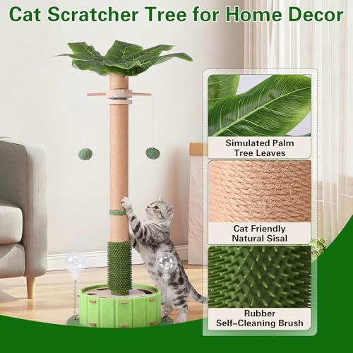 Cat Scratching Post, Sisal Tall Scratching Posts for Indoor Cats Adults with Cat Toys (40" Tall Large) - size: 40" Tall Large