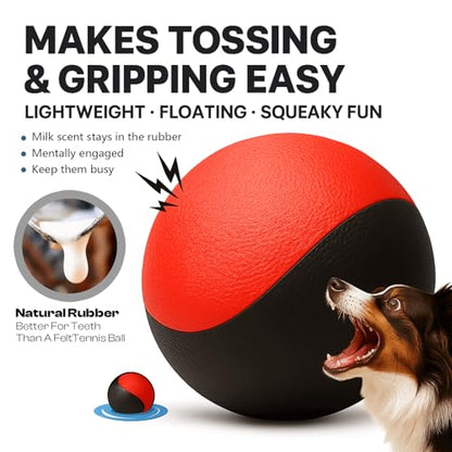 Squeaky Dog Toy – Durable Rubber Dog Ball for Medium & Large Dogs, Tough Interactive Fetch Toy for Chewers, Outdoor Training & Play Ball, Floating Water Play Gift.Red Black - color: Red Black