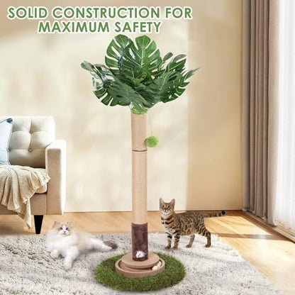 Cat Scratching Post, 35 Inch Tall Cat Scratcher Cat Tree Tower with Hanging Ball for Indoor Cats Adults,Sisal Rope Kitten Scratch with Interactive Mouse Cat Toy (41in, Monstera)