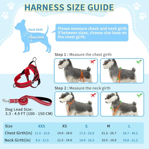 SlowTon No Pull Small Dog Harness and Leash Set, Puppy Soft Vest Harness Neck & Chest Adjustable, Reflective Lightweight Harness & Anti-Twist Pet Lead Combo for Small Medium Dogs (R-Front Clip,S) - color: B-Red - With Front Clip, size: Small