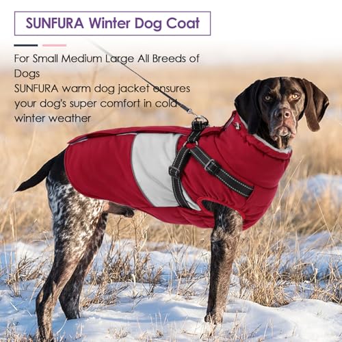 Small Dog Coat with Harness Built in, Warm Dog Jacket Winter with Zipper On Back, Waterproof Pet Snow Jacket Snowsuit Pet Sweater Clothes for Puppy, Burgundy XS - color: Burgundy, size: X-Small