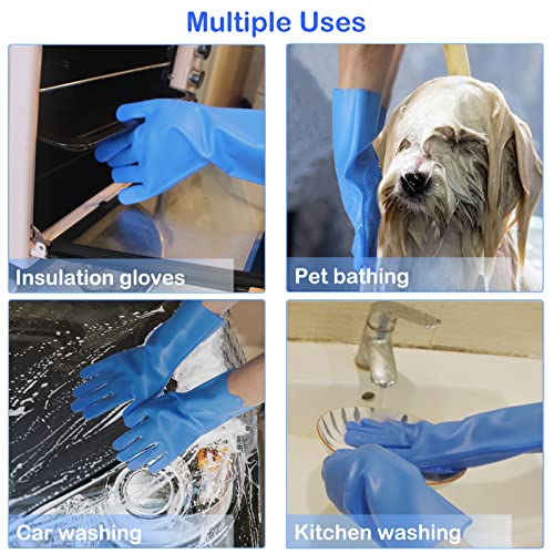 Pet Grooming Gloves, Dog Washing Gloves with High-Density Teeth, Heat Resistant Silicone Dog Bath Scrubber with Enhanced Five Finger Design, Bathing and Massaging for Dogs and Cats - color: Blue