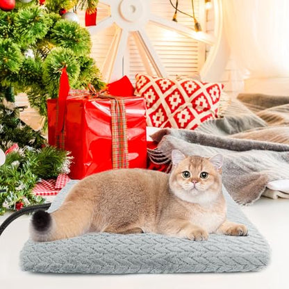 Heated Cat Bed Indoor, 12 Level Temperature Dog Cat Heating Pad with Timer, Pet Heating Pad for Puppy Cats Dogs Electric Warming Pad, Chew Resistant Heated Pet Bed (18" x 18") - size: 18" x 18"
