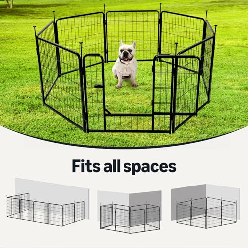 Amazon Basics Dog Playpen, 8 Panels Metal Fence with Door, Foldable for Indoor and Outdoor Use, Suitable for Small to Medium Sized Dogs, 24 Inch Height, Black - style: 8pcs-24"