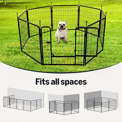 Amazon Basics Dog Playpen, 8 Panels Metal Fence with Door, Foldable for Indoor and Outdoor Use, Suitable for Small to Medium Sized Dogs, 24 Inch Height, Black - style: 8pcs-24"