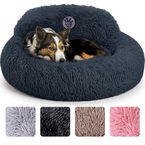 PetJett Calming Dog Bed Medium Size Dog - 30'' Donut Bed, Washable Dog Bed, Anti-Slip & Super Soft Fluffy Plush Round Dog Bed, Anti-Anxiety Premium Comfort Pet Bed, Fits Dogs Upto 45 lbs - Dark Grey - color: Dark Gray, size: Medium - 30”L x 30”W x 8”Th