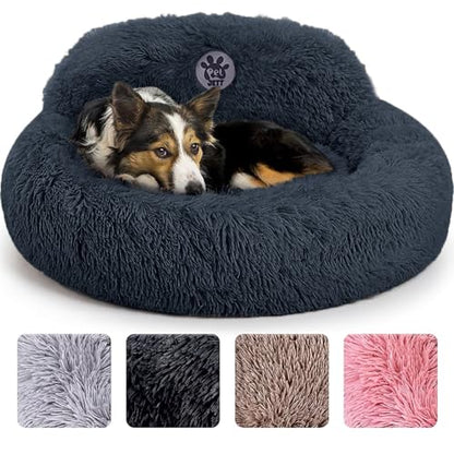 PetJett Calming Dog Bed Medium Size Dog - 30'' Donut Bed, Washable Dog Bed, Anti-Slip & Super Soft Fluffy Plush Round Dog Bed, Anti-Anxiety Premium Comfort Pet Bed, Fits Dogs Upto 45 lbs - Dark Grey - color: Dark Gray, size: Medium - 30”L x 30”W x 8”Th