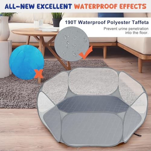 Pawaboo Small Animals Playpen with Pad, Waterproof Small Pet Cage Tent with Reusable Pad, Portable Outdoor Yard Fence for Chick/Kitten/Puppy/Guinea Pig/Rabbits/Chinchillas, Gray+Gray - color: Gray+Gray