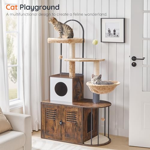 HOOBRO Cat Tree with Litter Box Enclosure, All-in-One 31.5" Cat Tower with Hidden Litter Box Cover Furniture for Indoor Cats, Versatile Cat Condo with Sisal Posts, Hammock, Rustic Brown FG45MZ03 - color: Rustic Brown