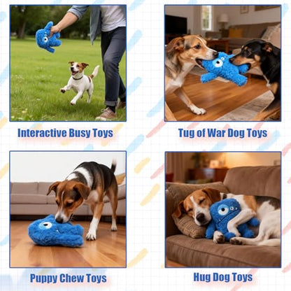 Plush Squeaky Dog Toy, Crinkle Stuffed Dog Toy Keep Them Busy Tug of War Birthday Dog Chew Toy for Small Medium Large Dogs (Blue) - color: Blue