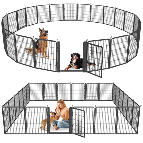 Dog Playpen Outdoor with Low Threshold Gate, 32 inch 20 Panels Dog Play Pen Indoors, Heavy Duty Metal Puppy Playpen Dogs Pen, Rust-Resistant Pet Playpens for Yard RV Camping - color: 20 Panels-32 Inch