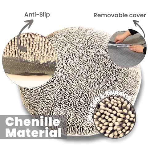 Muddy Mat® Cloud K-9 Bed for Dogs & Cats, Soft & Relaxing Donut Dog Bed, Chenille Material, Removable Cover, Washable & Dryer Safe–Beige Small(25'x25') - color: Beige, size: Small (25''X25'')